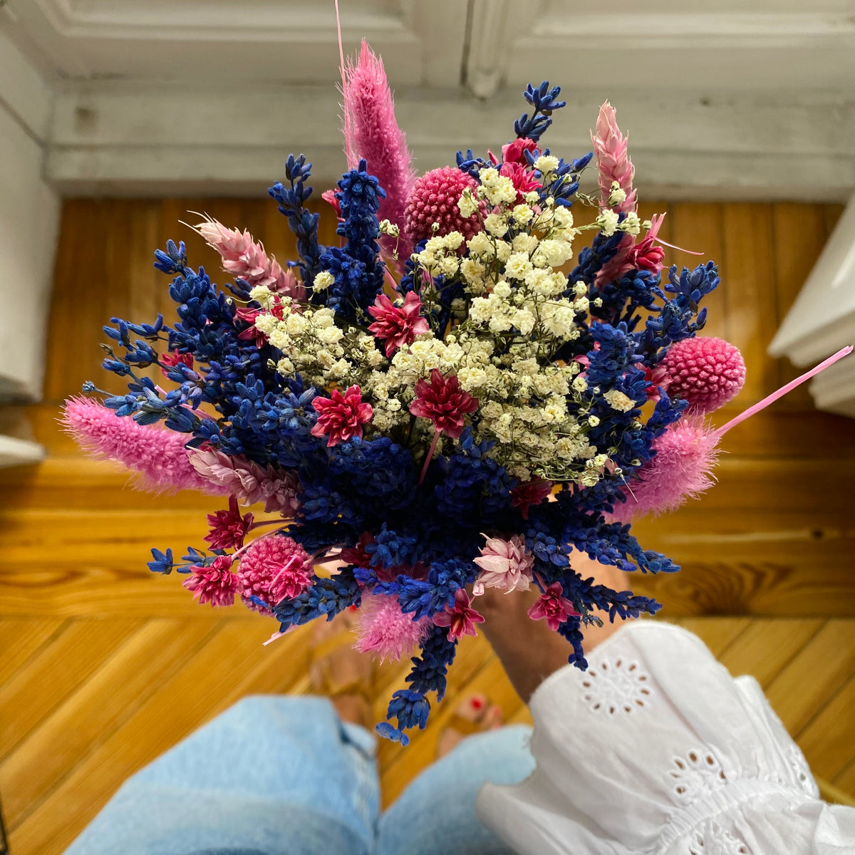 Mia lavender bouquet with pink dried flowers